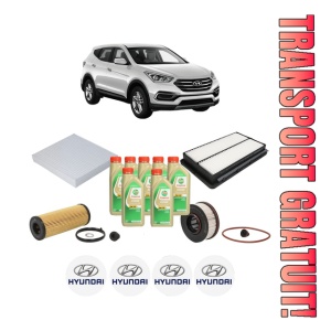 Set Pachet filtre revizie Bosch, 7 litrii ulei Castrol 5W30 HYUNDAI SANTA FE IV (TM, TMA) 2.2 CRDi din 2018-2020, 4x Stickere auto cu HYUNDAI