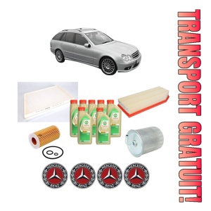 Set Pachet filtre revizie Bosch, 7 litrii ulei Castrol 5W30 MERCEDES-BENZ C-CLASS T-Model (S203) C 270 CDI (203.216) din 2001-2007, 4x Stickere auto cu MERCEDES-BENZ
