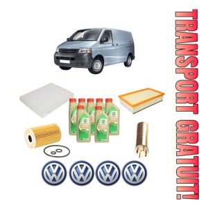 Set Pachet filtre revizie Bosch, 7 litrii ulei Castrol 5W30 Volkswagen TRANSPORTER T5 Van (7HA, 7HH, 7EA, 7EH) 2.0 TDI 4motion din 2009-2015, 4x Stickere auto cu Volkswagen