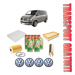 Set Pachet filtre revizie Bosch, 7 litrii ulei Castrol 5W40 Volkswagen MULTIVAN T5 (7HM, 7HN, 7HF, 7EF, 7EM, 7EN) 2.0 TDI din 2009-2015, 4x Stickere auto cu Volkswagen