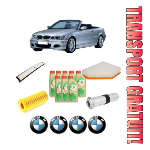 Set Pachet filtre revizie Bosch, 8 litrii ulei Castrol 5W30 BMW Seria 3 Convertible (E93) 330 d din 2009-2013, 4x Stickere auto cu BMW