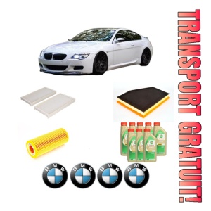 Set Pachet filtre revizie Bosch, 8 litrii ulei Castrol 5W30 BMW Seria 6 Convertible (E64) 635 d din 2007-2010, 4x Stickere auto cu BMW
