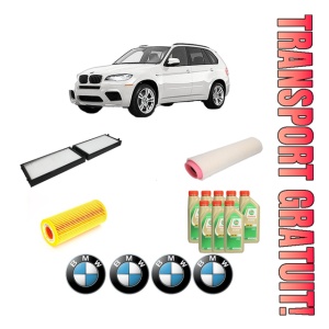 Set Pachet filtre revizie Bosch, 8 litrii ulei Castrol 5W30 BMW Seria X5 (E70) 3.0 3.0d din 2007-2008, 4x Stickere auto cu BMW