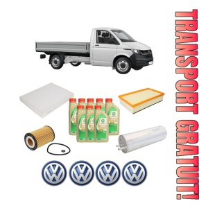 Set Pachet filtre revizie Bosch, 8 litrii ulei Castrol 5W30 Volkswagen TRANSPORTER T6 Platform/Chassis (SFD, SFE, SFL, SFZ, SJD, SJ 2.0 TDI din 2016-2019, 4x Stickere auto cu Volkswagen
