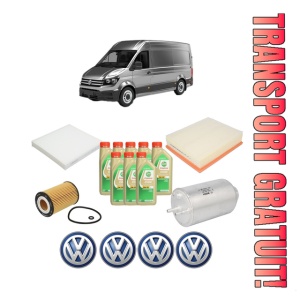 Set Pachet filtre revizie Bosch, 8 litrii ulei Castrol 5W30 Volkswagen CRAFTER Van (SY_, SX_) 2.0 TDI 4motion (SYB, SYC, SYD) din 2017, 4x Stickere auto cu Volkswagen