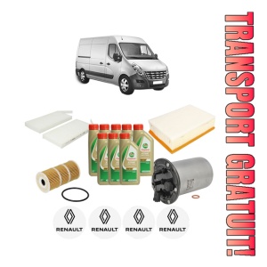 Set Pachet filtre revizie Bosch, 8 litrii ulei Castrol 5W40 RENAULT MASTER III Van (FV) 2.3 dCi 100 FWD (FV0A, FV0B, FV0G, FV0K, FV0H) din 2010, 4x Stickere auto cu RENAULT