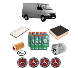 Set Pachet filtre revizie Bosch, 9 litrii ulei Castrol 10W40 MERCEDES-BENZ SPRINTER 2-t Van (B901, B902) 216 CDI (902.661, 902.662) din 2000-2006, 4x Stickere auto cu MERCEDES-BENZ - Img 2