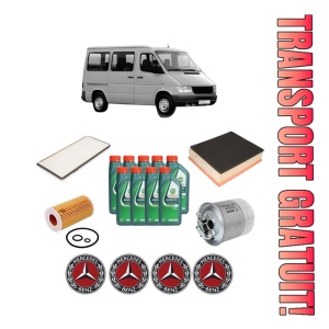 Set Pachet filtre revizie Bosch, 9 litrii ulei Castrol 10W40 MERCEDES-BENZ SPRINTER 2-t Bus (B901, B902) 216 CDI (902.671, 902.672) din 2000-2006, 4x Stickere auto cu MERCEDES-BENZ