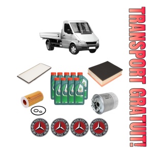 Set Pachet filtre revizie Bosch, 9 litrii ulei Castrol 10W40 MERCEDES-BENZ SPRINTER 3-t Platform/Chassis (B903) 316 CDI 4x4 (903.612, 903.613, 903.622, 903.623) din 2002-2006, 4x Stickere auto cu MERCEDES-BENZ