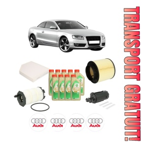 Set Pachet filtre revizie Bosch, 9 litrii ulei Castrol 5W30 AUDI A5 (8T3) S5 quattro din 2007-2012, 4x Stickere auto cu AUDI