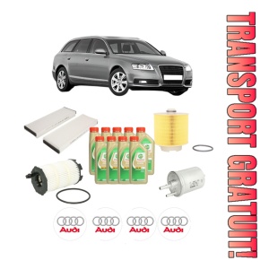 Set Pachet filtre revizie Bosch, 9 litrii ulei Castrol 5W30 AUDI A6 C6 Avant (4F5) 4.2 FSI quattro din 2006-2011, 4x Stickere auto cu AUDI