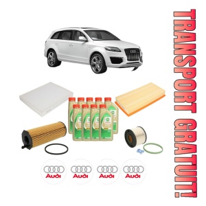 Set Pachet filtre revizie Bosch, 9 litrii ulei Castrol 5W30 AUDI Q7 (4LB) 3.0 TDI quattro din 2006-2008, 4x Stickere auto cu AUDI