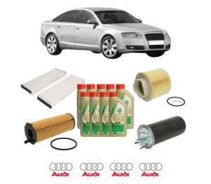 Set Pachet filtre revizie Bosch, 9 litrii ulei Castrol 5W40 AUDI A6 C6 (4F2) 2.7 TDI quattro din 2005-2011, 4x Stickere auto cu AUDI - Img 2