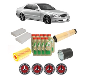 Set Pachet filtre revizie Bosch, 9 litrii ulei Castrol 5W40 MERCEDES-BENZ S-CLASS (W220, V220) S 320 CDI (220.025, 220.125) din 2002-2005, 4x Stickere auto cu MERCEDES-BENZ - Img 2