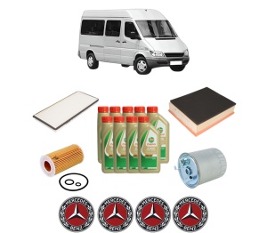 Set Pachet filtre revizie Bosch, 9 litrii ulei Castrol 5W40 MERCEDES-BENZ SPRINTER 3-t Bus (B903) 311 CDI 4x4 (903.672, 903.673) din 2002-2006, 4x Stickere auto cu MERCEDES-BENZ - Img 2