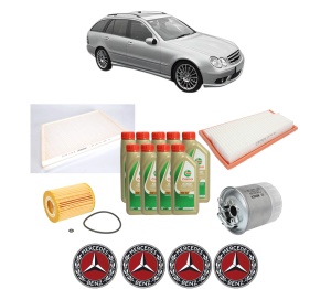 Set Pachet filtre revizie Bosch, 9 litrii ulei Castrol 5W40 MERCEDES-BENZ C-CLASS T-Model (S203) C 320 CDI (203.220) din 2005-2007, 4x Stickere auto cu MERCEDES-BENZ - Img 2