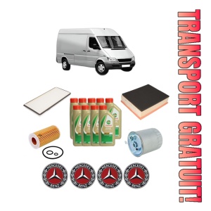 Set Pachet filtre revizie Bosch, 9 litrii ulei Castrol 5W40 MERCEDES-BENZ SPRINTER 3-t Van (B903) 313 CDI 4x4 (903.662, 903.663) din 2002-2006, 4x Stickere auto cu MERCEDES-BENZ