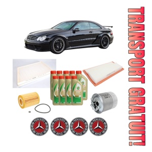Set Pachet filtre revizie Bosch, 9 litrii ulei Castrol 5W40 MERCEDES-BENZ CLK (C209) CLK 320 CDI (209.320) din 2005-2009, 4x Stickere auto cu MERCEDES-BENZ