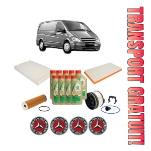 Set Pachet filtre revizie Bosch, 9 litrii ulei Castrol 5W40 MERCEDES-BENZ VITO Van (W447) 116 CDI (447.601, 447.603, 447.605) din 2020, 4x Stickere auto cu MERCEDES-BENZ