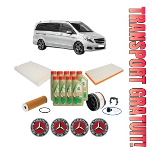 Set Pachet filtre revizie Bosch, 9 litrii ulei Castrol 5W40 MERCEDES-BENZ V-CLASS (W447) V 250 CDI / d (447.811, 447.813, 447.815) din 2019, 4x Stickere auto cu MERCEDES-BENZ