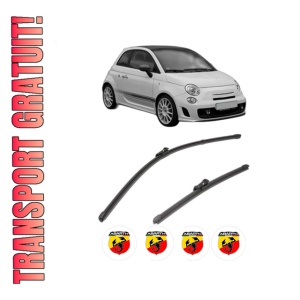 Set stergatoare ABARTH 500C / 595C / 695C din 2008-2016, pentru parbriz auto, 2 bucati, Valeo Silencio Xtrm, din cauciuc siliconat rezistent, 4 Stickere Auto ABARTH