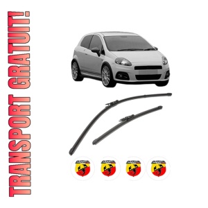 Set stergatoare ABARTH PUNTO din 2012, pentru parbriz auto, 2 bucati, Valeo Silencio Xtrm, din cauciuc siliconat rezistent, 4 Stickere Auto ABARTH