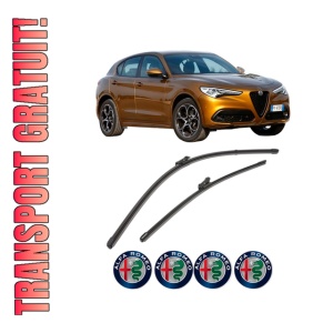 Set stergatoare ALFA ROMEO STELVIO (949_) din 2016-2019, pentru parbriz auto, 2 bucati, Valeo Silencio Xtrm, din cauciuc siliconat rezistent, 4 Stickere Auto ALFA ROMEO