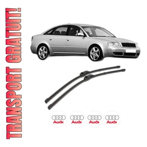 Set stergatoare AUDI A6 C5 (4B2, 4B4) din 1997-2005, pentru parbriz auto, 2 bucati, Valeo Silencio Xtrm, din cauciuc siliconat rezistent, 4 Stickere Auto AUDI - Img 1