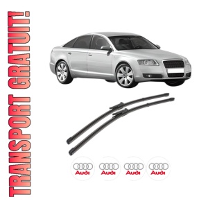 Set stergatoare AUDI A6 C6 (4F2) din 2004-2011, pentru parbriz auto, 2 bucati, Valeo Silencio Xtrm, din cauciuc siliconat rezistent, 4 Stickere Auto AUDI