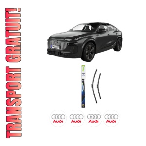 Set stergatoare AUDI Q6 E-TRON (GFB) din 2024, pentru parbriz auto, 2 bucati, Valeo Silencio, din cauciuc siliconat rezistent, 4 Stickere Auto AUDI