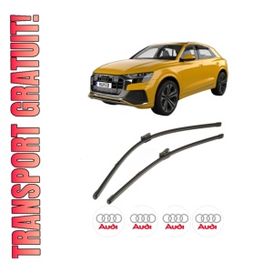 Set stergatoare AUDI Q8 (4MN, 4MT) din 2018-2020, pentru parbriz auto, 2 bucati, Valeo Silencio Xtrm, din cauciuc siliconat rezistent, 4 Stickere Auto AUDI