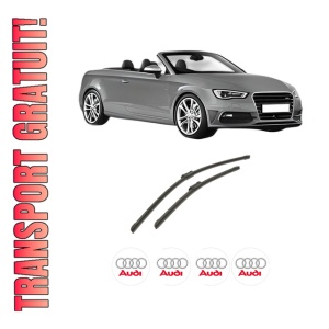 Set stergatoare auto AUDI A3 Convertible (8V7, 8VE) din 2013-2020, pentru parbriz auto, 2 bucati, Bosch Aerotwin, din cauciuc siliconat rezistent, 4 Stickere Auto AUDI