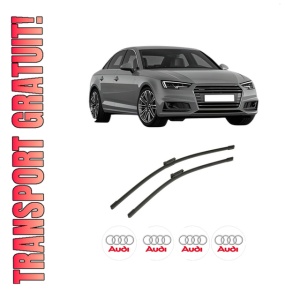 Set stergatoare auto AUDI A4 B9 (8W2, 8WC) din 2015-2021, pentru parbriz auto, 2 bucati, Bosch Aerotwin, din cauciuc siliconat rezistent, 4 Stickere Auto AUDI