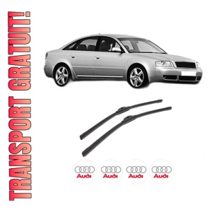 Set stergatoare auto AUDI A6 C5 (4B2, 4B4) din 1997-2005, pentru parbriz auto, 2 bucati, Bosch Aerotwin, din cauciuc siliconat rezistent, 4 Stickere Auto AUDI