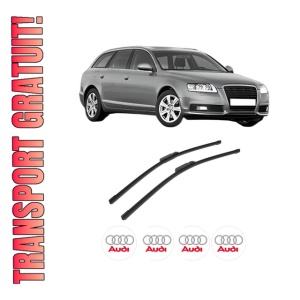 Set stergatoare auto AUDI A6 C6 Avant (4F5) din 2004-2011, pentru parbriz auto, 2 bucati, Bosch Aerotwin, din cauciuc siliconat rezistent, 4 Stickere Auto AUDI