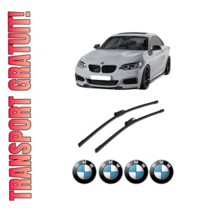 Set stergatoare auto BMW Seria 2 Coupe (F22, F87) din 2012-2021, pentru parbriz auto, 2 bucati, Bosch Aerotwin, din cauciuc siliconat rezistent, 4 Stickere Auto BMW Seria