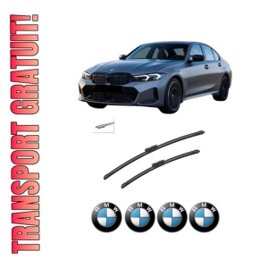 Set stergatoare auto BMW Seria 3 (G20, G80, G28) din 2018-2023, pentru parbriz auto, 2 bucati, Bosch Aerotwin, din cauciuc siliconat rezistent, 4 Stickere Auto BMW Seria