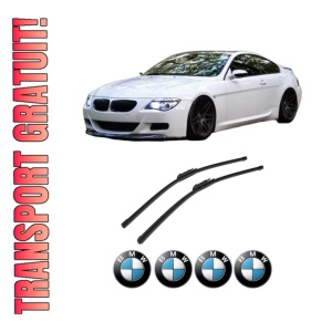 Set stergatoare auto BMW Seria 6 Convertible (E64) din 2004-2010, pentru parbriz auto, 2 bucati, Bosch Aerotwin, din cauciuc siliconat rezistent, 4 Stickere Auto BMW Seria