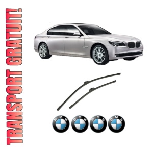 Set stergatoare auto BMW Seria 7 (F01, F02, F03, F04) din 2008-2015, pentru parbriz auto, 2 bucati, Bosch Aerotwin, din cauciuc siliconat rezistent, 4 Stickere Auto BMW Seria