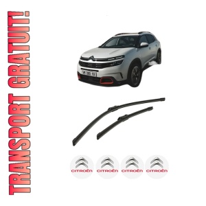 Set stergatoare auto CITROEN C5 AIRCROSS (A_) din 2018-2023, pentru parbriz auto, 2 bucati, Bosch Aerotwin, din cauciuc siliconat rezistent, 4 Stickere Auto CITROEN
