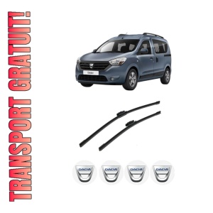 Set stergatoare auto DACIA DOKKER Box Body/MPV din 2012-2021, pentru parbriz auto, 2 bucati, Bosch Aerotwin, din cauciuc siliconat rezistent, 4 Stickere Auto DACIA