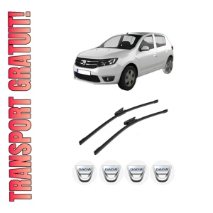 Set stergatoare auto DACIA SANDERO II din 2012-2019, pentru parbriz auto, 2 bucati, Bosch Aerotwin, din cauciuc siliconat rezistent, 4 Stickere Auto DACIA