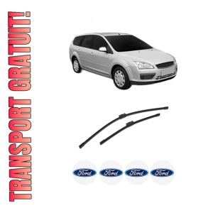 Set stergatoare auto FORD FOCUS II Estate Van din 2004-2011, pentru parbriz auto, 2 bucati, Bosch Aerotwin, din cauciuc siliconat rezistent, 4 Stickere Auto FORD