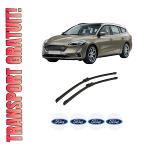Set stergatoare auto FORD FOCUS IV Turnier (HP) din 2018-2022, pentru parbriz auto, 2 bucati, Bosch Aerotwin, din cauciuc siliconat rezistent, 4 Stickere Auto FORD