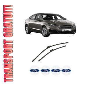 Set stergatoare auto FORD MONDEO V Saloon (CD) din 2012-2019, pentru parbriz auto, 2 bucati, Bosch Aerotwin, din cauciuc siliconat rezistent, 4 Stickere Auto FORD