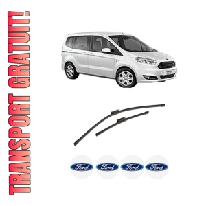 Set stergatoare auto FORD TOURNEO COURIER B460 MPV din 2014-2023, pentru parbriz auto, 2 bucati, Bosch Aerotwin, din cauciuc siliconat rezistent, 4 Stickere Auto FORD