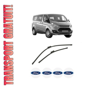 Set stergatoare auto FORD TOURNEO CUSTOM V362 Bus (F3) din 2012-2023, pentru parbriz auto, 2 bucati, Bosch Aerotwin, din cauciuc siliconat rezistent, 4 Stickere Auto FORD
