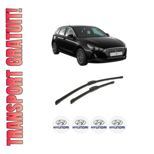 Set stergatoare auto HYUNDAI i30 (PDE, PD, PDEN) din 2016-2021, pentru parbriz auto, 2 bucati, Bosch Aerotwin Retrofit, din cauciuc siliconat rezistent, 4 Stickere Auto HYUNDAI