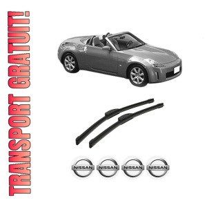 Set stergatoare auto NISSAN 350Z Roadster (Z33) din 2004-2009, pentru parbriz auto, 2 bucati, Bosch Aerotwin Retrofit, din cauciuc siliconat rezistent, 4 Stickere Auto NISSAN