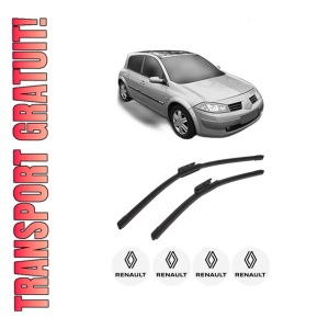Set stergatoare auto RENAULT MEGANE II Hatchback Van (KM0/2_) din 2003-2009, pentru parbriz auto, 2 bucati, Bosch Aerotwin, din cauciuc siliconat rezistent, 4 Stickere Auto RENAULT